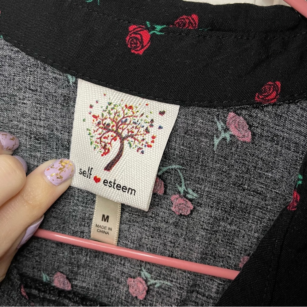 Self Esteem Black and Red Floral Button up Blouse - Picture 8 of 8